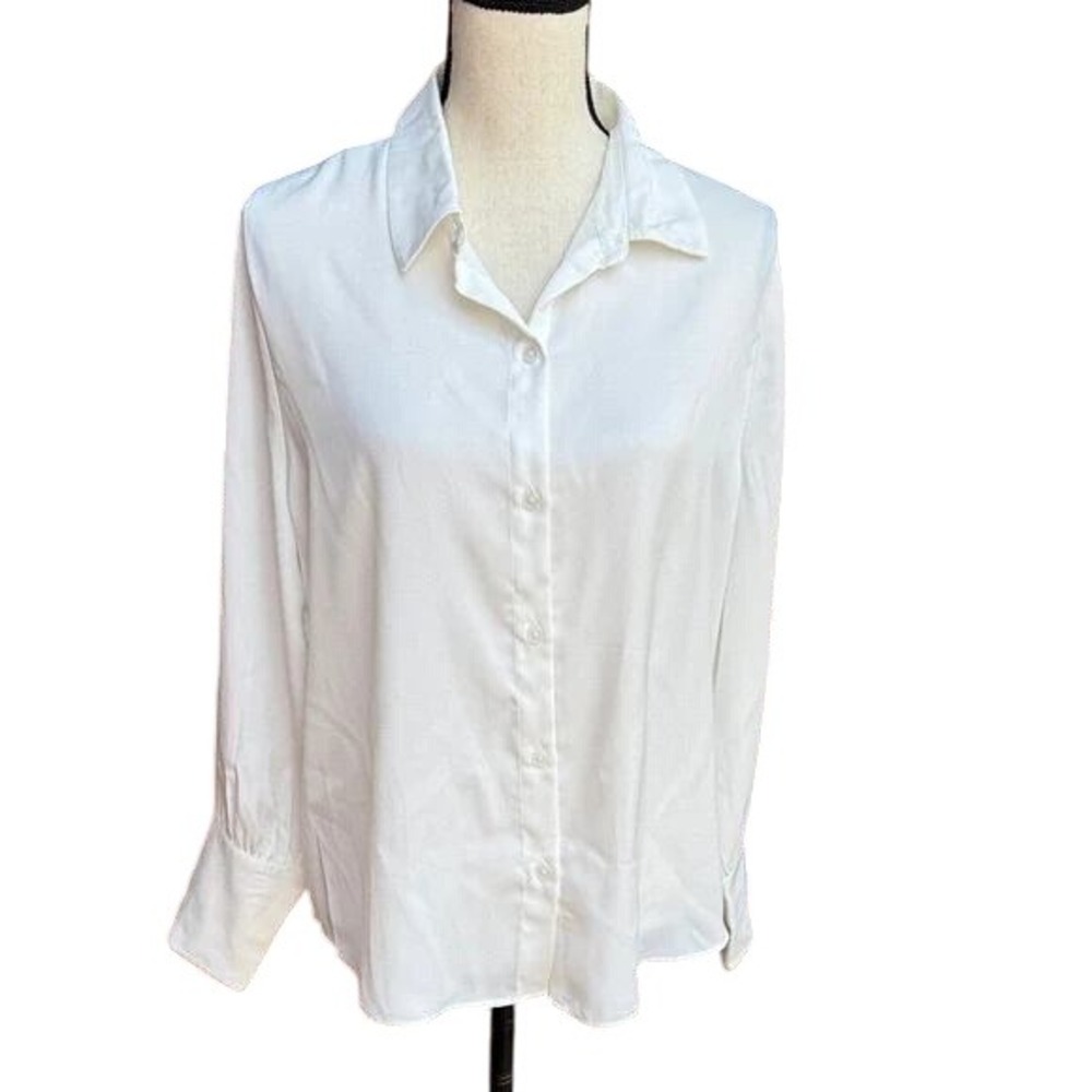 Joie Ivory Long Sleeve‎ Satin Button Down Shirt Office Career Top Sz L / #8172